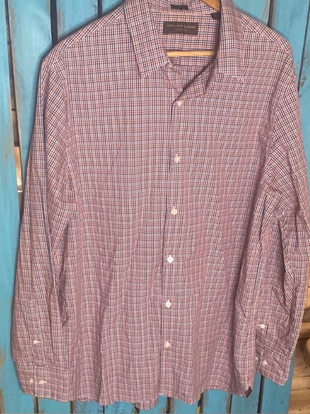 Fairlane & Sons Wrinkle Free Men's button up Checkered Shirt XL Red and Blue